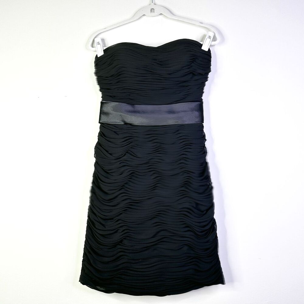 Bill Levkoff Dress Women 12 Black Cocktail Strapless Elegant Ruched Midi Glam